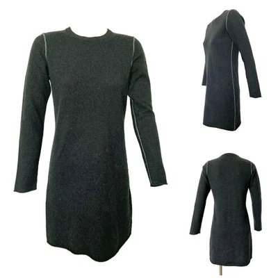 Magaschoni Escada 羊绒毛衣连衣裙带管道装饰 Heather 灰色 M 全新 — 第 1/4 张图片