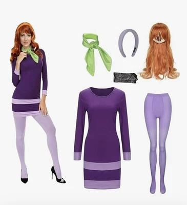 Women`s Daphne Costume & Wig Purple Mystery Inc Scooby Doo Detective NEW Sz XL - Image 1 of 4