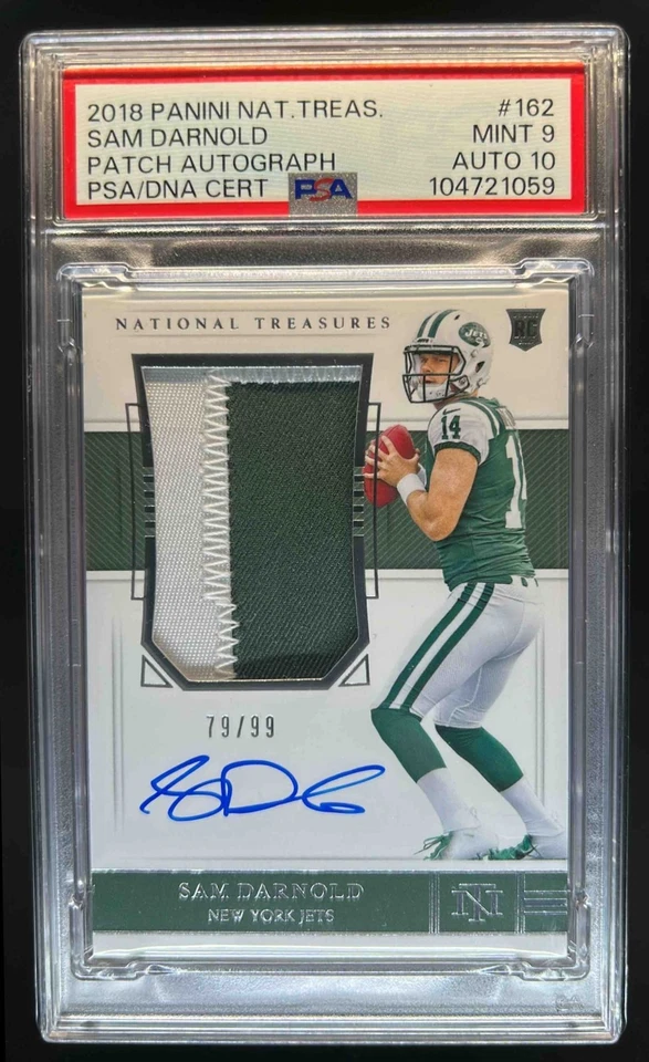 2018 National Treasures Sam Darnold RC Patch Auto #79/99 Jets PSA 9/10 - Image 1 of 2