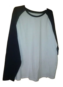 Mens 3XL Baseball T-shirt White & Blue Crew Neck Long Sleeve Tee - Picture 1 of 1