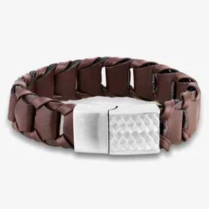 Pulsera de cuero ancha marrón oscuro Bourne and Wilde para hombre OSB-2356SBN - Imagen 1 de 2