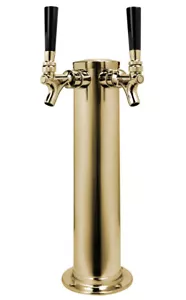Kegco DT145-2B-ASC 14" 2-Tap Polished Brass Beer Tower - 100% Stainless Contact - Picture 1 of 5
