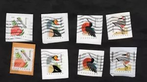 2 juegos usados, estampillas se-tenent de aves costeras, bobina y panel, 35 centavos, en papel - Imagen 1 de 1