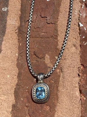 David Yurman 纯银 14K 金线蓝色黄玉项链 — 第 1/3 张图片