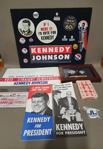 Vintage 60's JFK President KENNEDY-JOHNSON Memorabilia Lot Pins, Paperwork - Picture 1 of 8