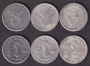 1 Peso 1907 - 1909s / 3 pcs US-Philippine United States of America Coins #A1 - Picture 1 of 4