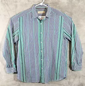 Camisa Tommy Bahama para Hombre Grande L Verde Azul Marrón a Rayas Botones Mangas Largas - Imagen 1 de 10