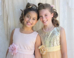 Pailletten Netz Blumenmädchen Kleider Geburtstag Hochzeit Festzug Kommunion Kleinkind 124 - Bild 1 von 29