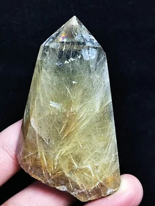 RARE ! Natural Clear Golden Hair Rutilated Quartz Crystal Love Point Specimen - Picture 1 of 10