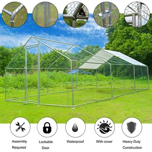 Large Chicken Coop WalkIn Poultry Cage Metal Hen House Chicken Run w/Cover Farm - Picture 1 of 12