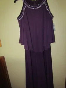 Alex Evenings Women's 16W EGGPLANT Long Evening Dress RHINESTONES & BEADS Gown - Picture 1 of 12
