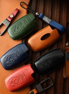 Leather Car Key Fob Cover Case for Ford F-150 F-250 F-350 F-450 Mustang Fusion - Imagen 1 de 14