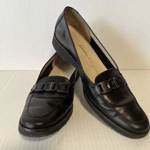 SALVATORE FERRAGAMO Women's Boutique Shoes Black Leather Size 6.5 2A - Picture 1 of 7