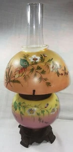 Gone with the Wind Style Antique Oil Lamp Handpainted Pink Orange Yellow Floral - Picture 1 of 10