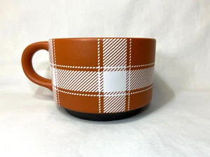 Orange kariert Schwelle Steinzeug Kaffee Tee Becher Tasse breite Öffnung - Bild 1 von 5
