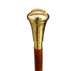 Brass Handle Antique Men's Cane Brown Wooden Walking Stick Vintage Great Gift - Picture 1 of 6