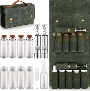 Portable Spice Bag for Travel, Camping Spice Kit 8 Jars, 2 Salt/Pepper Grinders - Picture 1 of 12