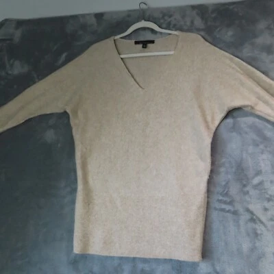 WHITE HOUSE BLACK MARKET Sweater Womens Small Ivory Beige Wool Blend Knit V Neck - Image 1 of 4