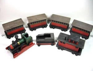 TIMBER TOT TRAINS Wood 7 pc Set Engine, Coal, Caboose, 4 Passenger Cars Repro  - Picture 1 of 12