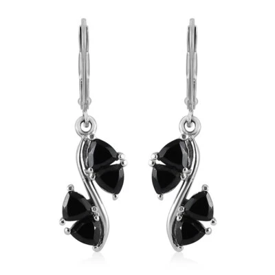 1.5ct Black Spinel Solitaire Dangle Earring for women in 925 sterling Silver. - Image 1 of 4
