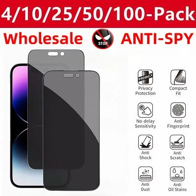 Wholesale Privacy Tempered Glass Screen Protector for iPhone 16 15 14 13 Pro Max - Image 1 of 4