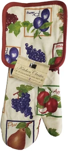 2 pc Printed Kitchen Set : 1 OVEN MITT & POT HOLDER, FRUITS #5 burgundy/brown,BH - Picture 1 of 8