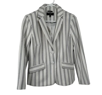 Blazer Talbots 6 Petite Blanco Y Negro Rayas 2 Botones Blazer Foto 1 de 4