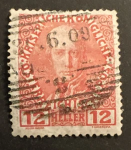 Austria 1908 stamp 60th anniversary of emperors Accession 12h red FU SG195 - Foto 1 di 2