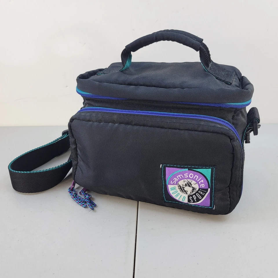 Samsonite World Sport Padded Camera Bag Teal Purple Black Strap Retro 90's #70 - Image 1 of 4