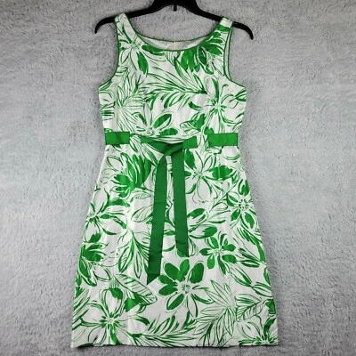 Sheri Martin Dress Womens 10 Green Floral Sleeveless Lined Ribbon Belt -flaw - Image 1 of 4