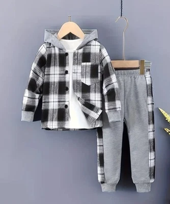 Plaid Series Suit - 2pcs Hooded Coat and Patchwork Pants BNWT 9-12 Months - Image 1 of 4