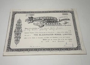 1950 The Blackwater Mines Limited Share Certificate 1600 x 2 Shillings - Picture 1 of 3