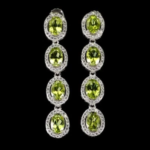 Summer 925 Sterling Silver Earrings Oval Peridot Natural Gemstone Jewelry - Picture 1 of 13
