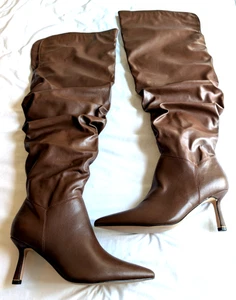 Botas de aguja Meya sobre la rodilla marrón holgadas pantorrilla ancha talla 9,5 - Imagen 1 de 8