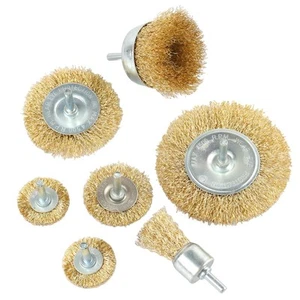 Wire Wheel Cup Brush Set, 7 Pcs Abrasive Brass Coated Wire Wheel Brushes, 1/4... - Picture 1 of 6