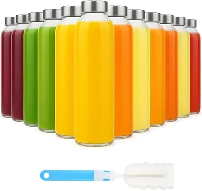 Garrafas de água de vidro de 18 oz com tampas garrafas de suco garrafa de suco de vidro transparente fo... - Imagem 1 de 4