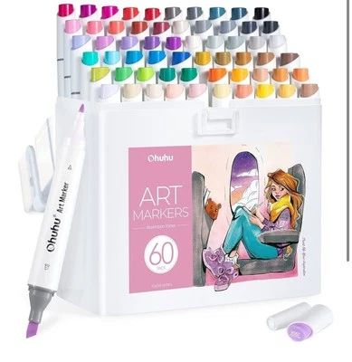 Ohuhu 60 Alcohol Markers Dual Tip Pro Illustration Manga Art Set Blender Kaala S - Image 1 of 3