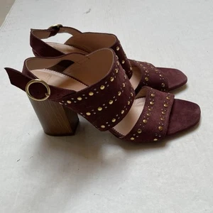 J Crew Sandals Womens 10 Stella Bright Ruby Slingbacks Studs Chunky Italy Made - Picture 1 of 10