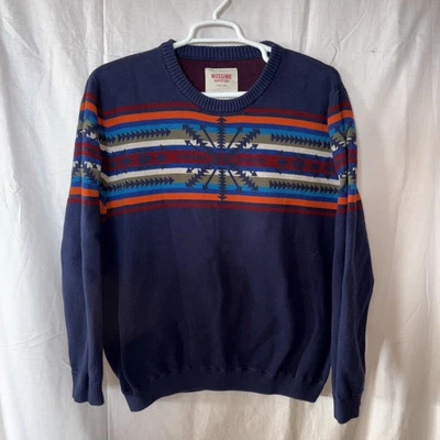 MOSSIMO Men's Blue Aztec Pattern Crew Neck Cotton Pullover Sweater Size XL - Image 1 of 4