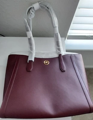Michael Kors Leida Large Tote Bag Oxblood Burgundy Wine Purse Gold Accents - Image 1 of 4