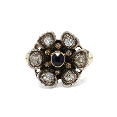 Ring mit Safir und Altschliffdiamanten in 14 Kt. 585 Gold antik 56 Sammlerstück - Bild 1 von 4