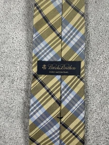 Cravatta BROOKS BROTHERS pura seta classica oro blu a quadri 3,5" - Foto 1 di 5