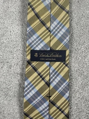 "Corbata clásica a cuadros Brooks Brothers pura seda dorada azul 3,5""" Foto 1 de 4