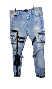 Pantalones de mezclilla Valabasas pintura envejecida salpicaduras pierna delgada para hombre talla 40 X 30  - Imagen 1 de 14