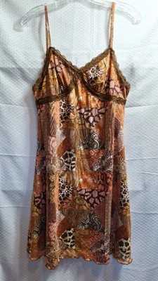 Vestido Y2K Babydoll Top Mini Sin Mangas Talla L Marrón Geo Correa Ajustable Coqueta Delicado Foto 1 de 4