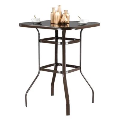Outdoor Patio Bistro Table Bar Height Counter Tall Table with Tempered Glass NEW - Image 1 of 4
