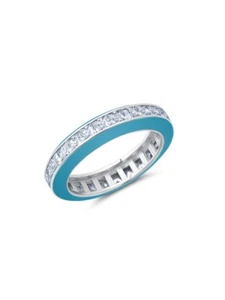 Authentic Crislu Teal Enamel Ring in Platinum, size 8 - Picture 1 of 1