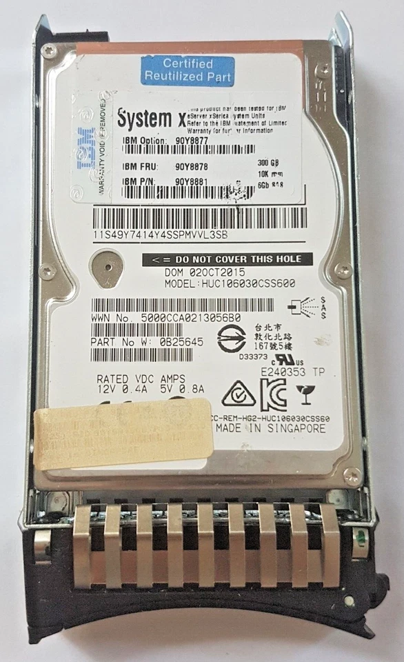 300 GB SAS IBM System X 90Y8877 HUC106030CSS600 10K 64MB 2.5 " Hard Drive+Caddy - Image 1 of 1