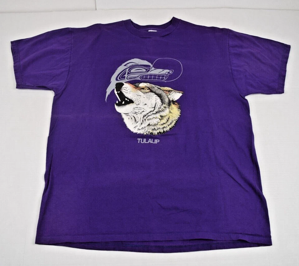 Camiseta De Colección Jerzees Talla XL 80s Púrpura Lobo Imágenes Tulalip Hecha en EE. UU. Foto 1 de 4