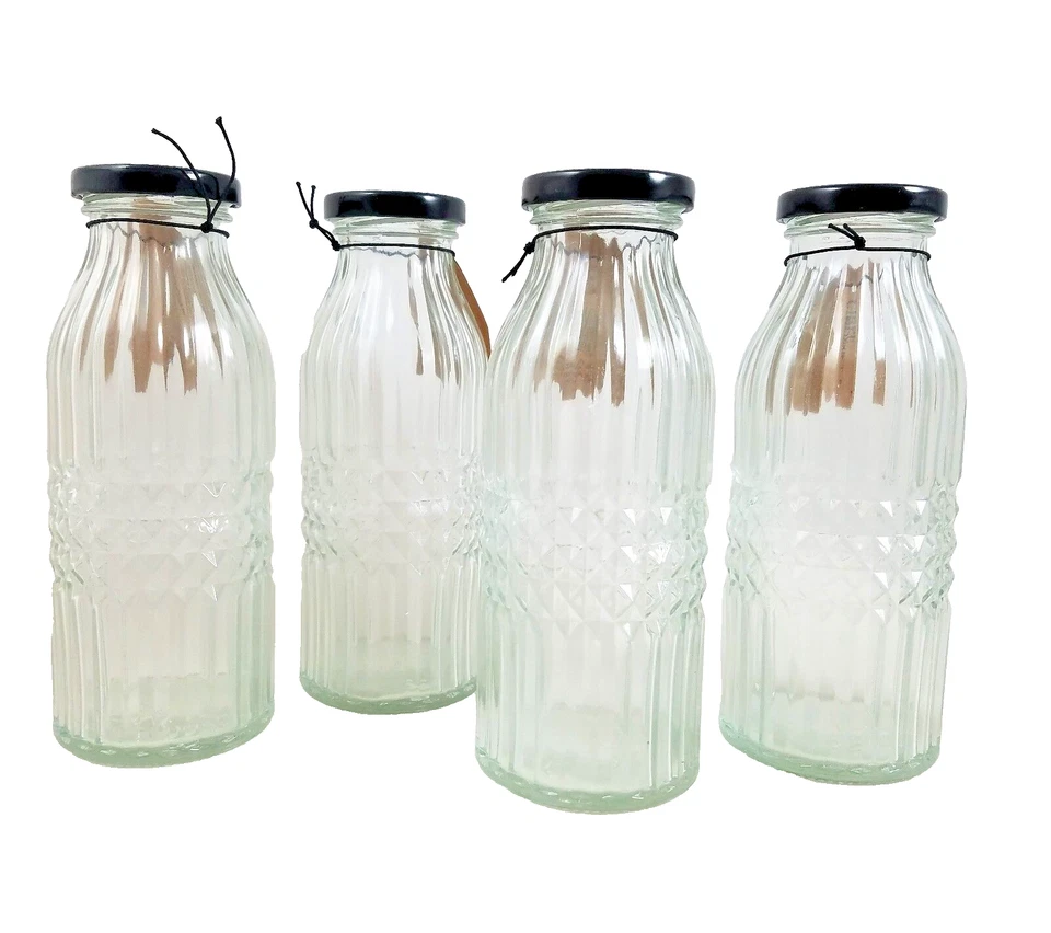 Juego de 4 botellas de vidrio de inspiración vintage - 7" de alto tienen capacidad para 12 onzas retro  Foto 1 de 3